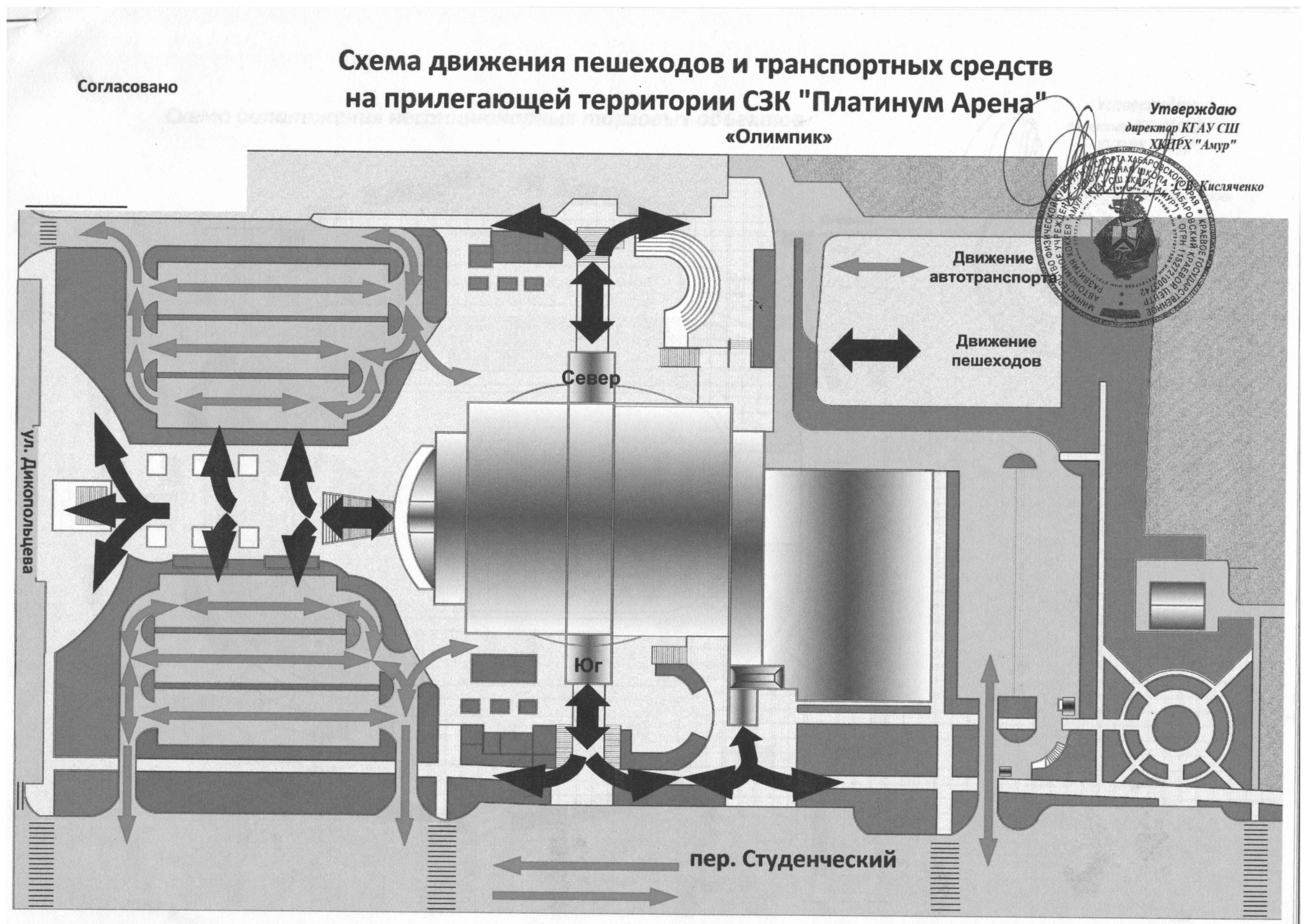 Схема дорожного движения пешеходов и транспортных средств у СЗК «Платинум  Арена» | Школа хоккея Амур